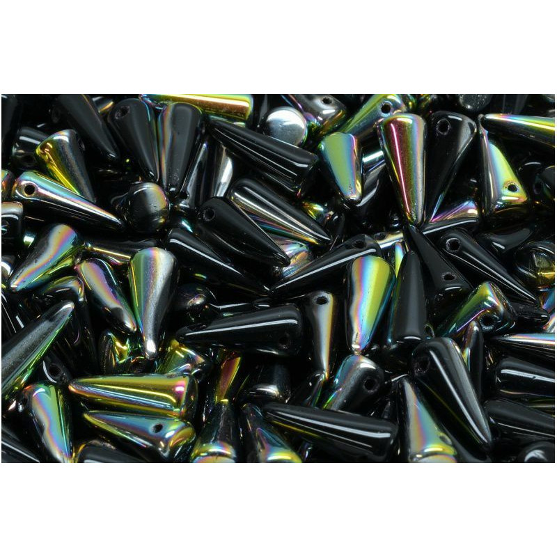 20 ks Opaque Jet Balck Peacock Vitrail Spike české skleněné vločky 5mm x 13mm