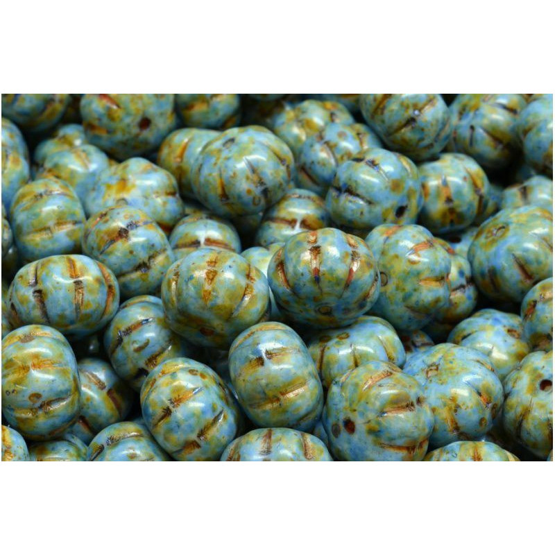 8 ks Matte Blue Brown Blue Patina Melon české skleněné vločky 8mm x 11mm