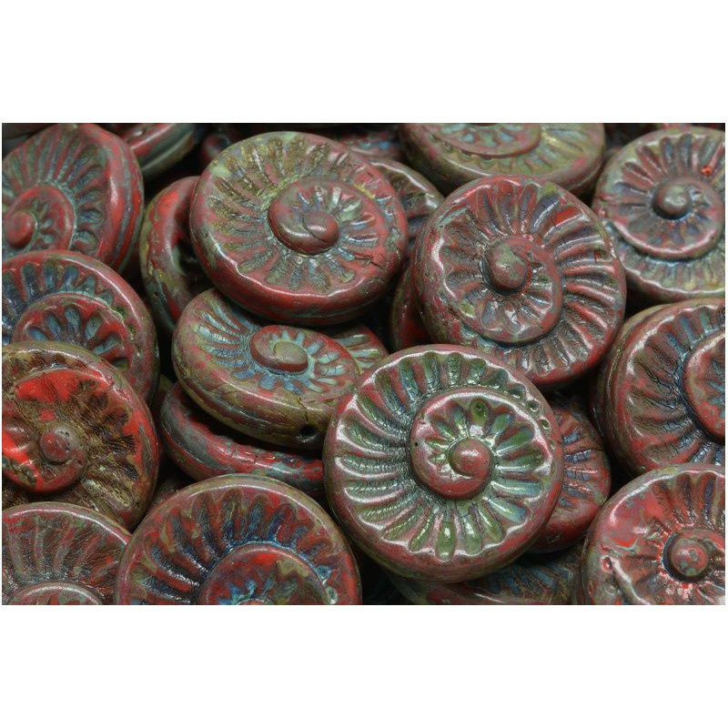 4ks Picasso Opaque Lite Red Coral Brown Seashell české skleněné korálky 18mm