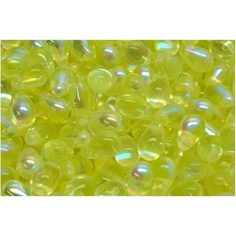 20ks Crystal Neon UV Active citronově žlutý citrín čirý AB poloviční Slza české skleněné korálky 6mm x 9mm