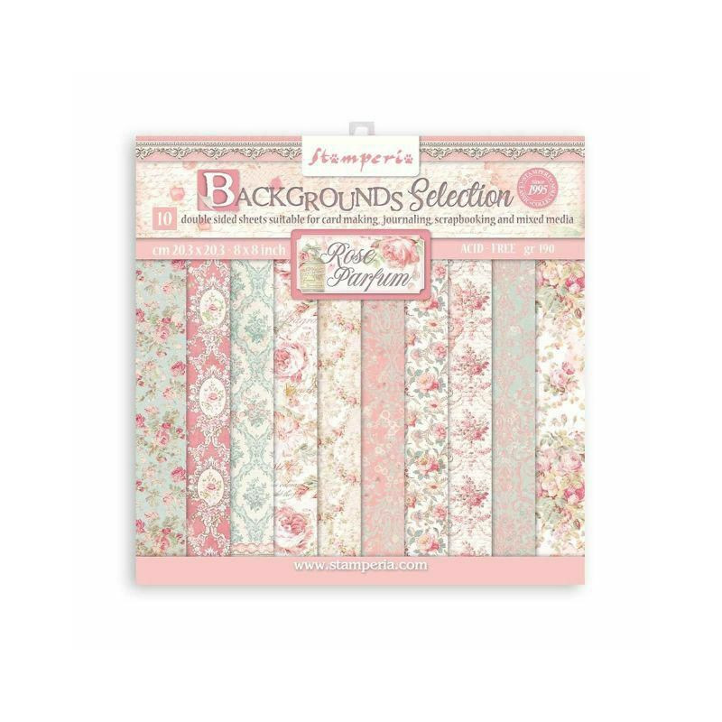 Stamperia Sada oboustranných papírů 20x20cm Rose Parfum (10ks), , papíry jednobarevné, scrapbooking