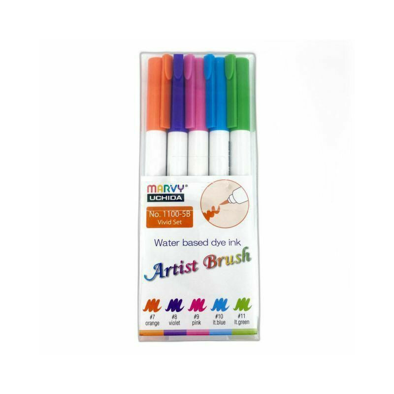 Marvy Popisovač Artist Brush Vivid Set (5ks), inkoustové, nepermanentní fixy popisovače výtvarné potřeby