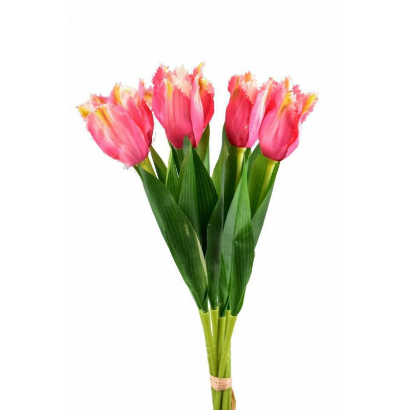 Kytice 9 střapatých tulipánů 39, 5 cm tmavě růžová