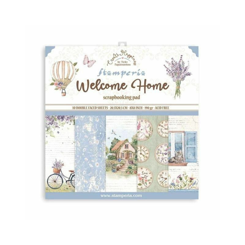 Stamperia Sada oboustranných papírů 20x20cm Welcome home (10ks), , papíry jednobarevné, scrapbooking