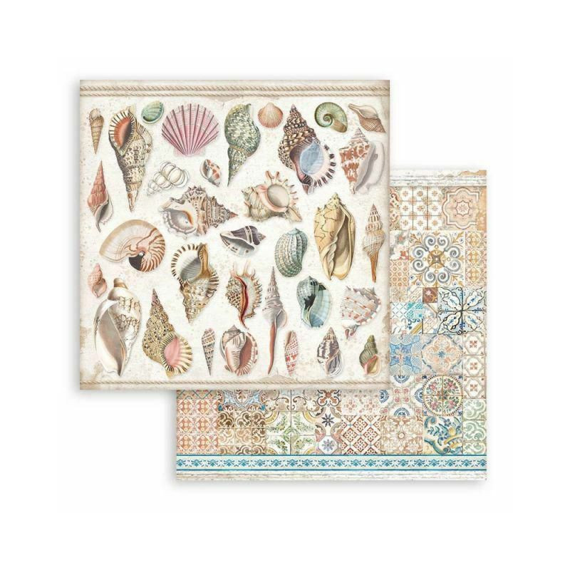 Stamperia Oboustranný papír na scrapbook (1ks) Dlaždičky a mušle , 30 x 30ornamenty papíry listy potiskem scrapbooking