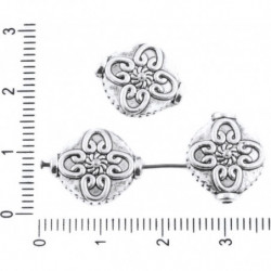 Kovové kulaté ploché korálky starožitný stříbrný vzhled motiv květiny oboustranné, rozměry 15 mm x 13 mm 6 kusů