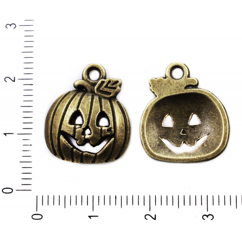 Kovový tvarovaný přívěsek ve tvaru halloweenské dýně, starožitný vzhled rozměry 18 mm x 16 mm 6 kusů