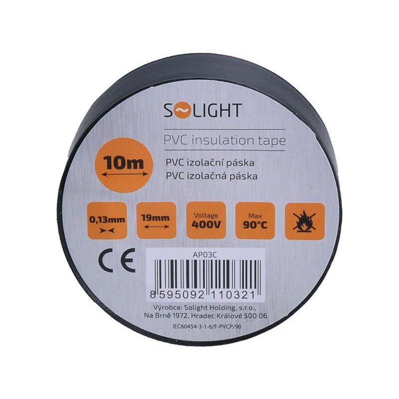 Solight Izolační Páska 19mm x 0, 13mm x 10m Černá, Solight Elektroinstalační Materiál Izolační Materiál Izolační Pvc Pásky