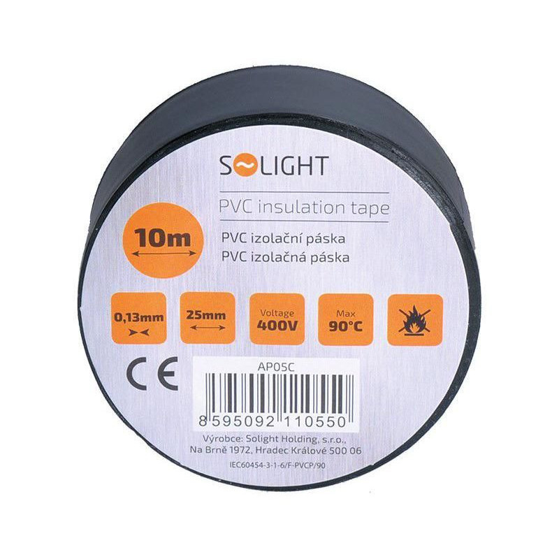 Solight Izolační Páska 25mm x 0, 13mm x 10m Černá, Solight Elektroinstalační Materiál Izolační Materiál Izolační Pvc Pásky