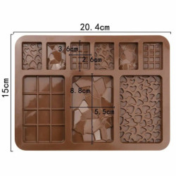 1 ks KRAFTIKA Brown 3d Silicone Food Grade 9 Cavity Trays Mold Pro Chocolate Bar Waffle Mýdlo Vaření, Pečení, Kuchyně