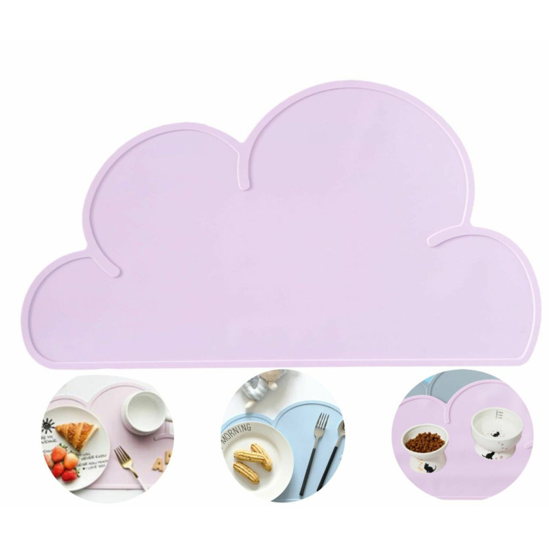 1 ks Pale Pink Kraftika 3d Silicone Food Grade Cloud Shape Pet krmný mat pro psy kočky Pet Bowl Baby Placemat vodotěsný, snadné