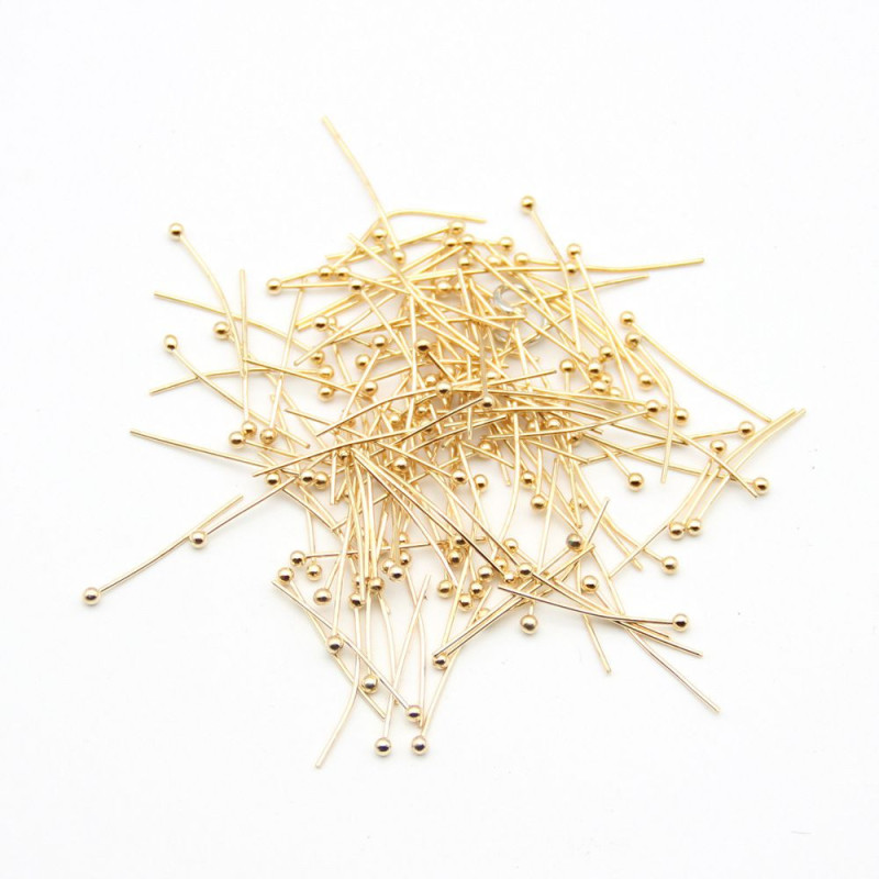 100pcs Gold Plate End Gauge 24 Flat Head Pins Ball Head Pins Lead Free Metal 22mm x 0, 7mm