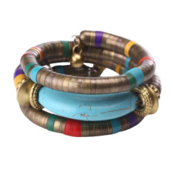 1ks Antique Cooper Turquoise Mixed Colors Bohemian Retro Beads Bangles Claw Setting Multilayer Bracelet Stone Metal Alloy