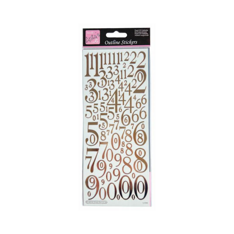 Samolepky kontury metalické bronzové 10x23cm Mix čísel WEST DESIGN PRODUCTS LIMITED texty čísla washi pásky papír scrapbooking