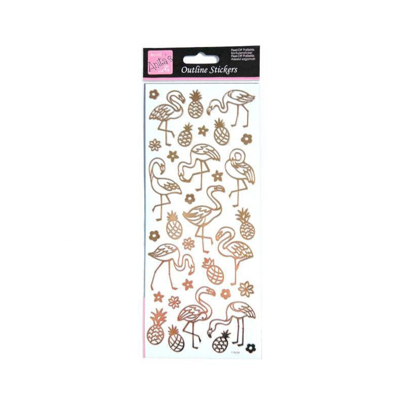 Samolepky kontury metalické bronzové 10x23cm Plameňáci WEST DESIGN PRODUCTS LIMITED jednoduché, washi pásky papír scrapbooking