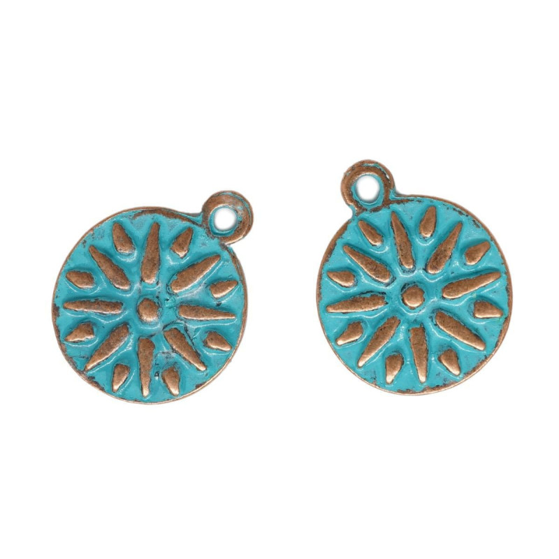 4 ks Zelená Patina Round Charms Šperky Charms Antické mědi 18mm x 14mm