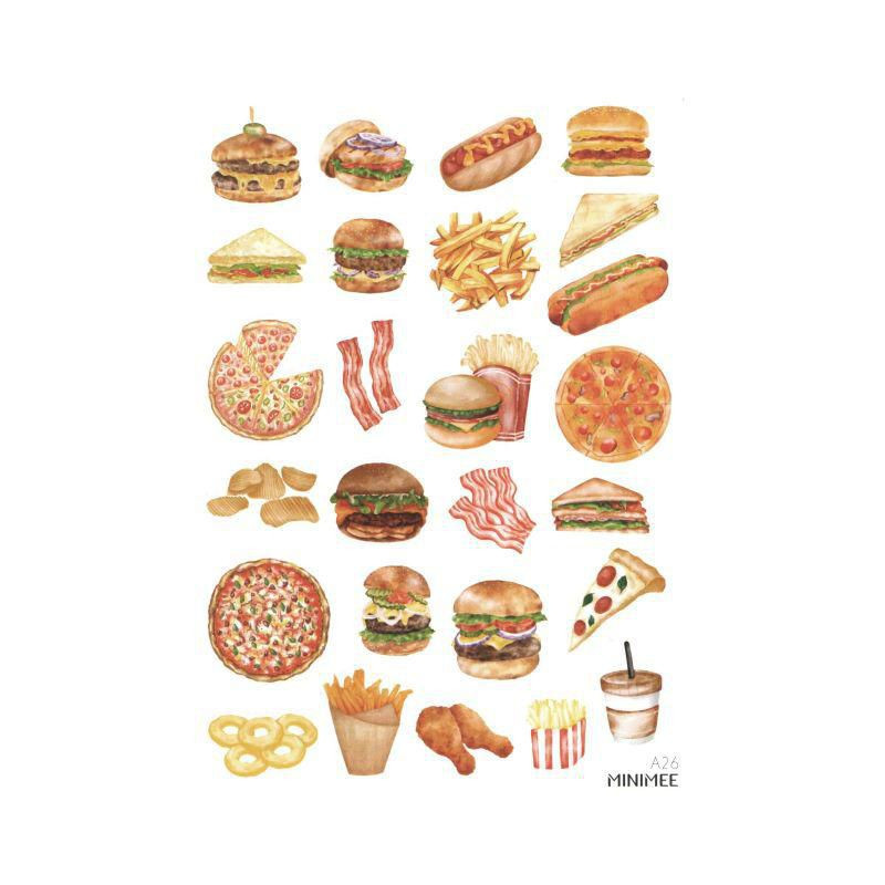 MINIMEE Samolepky A5 - Fast Food , jednoduché, washi pásky papír scrapbooking