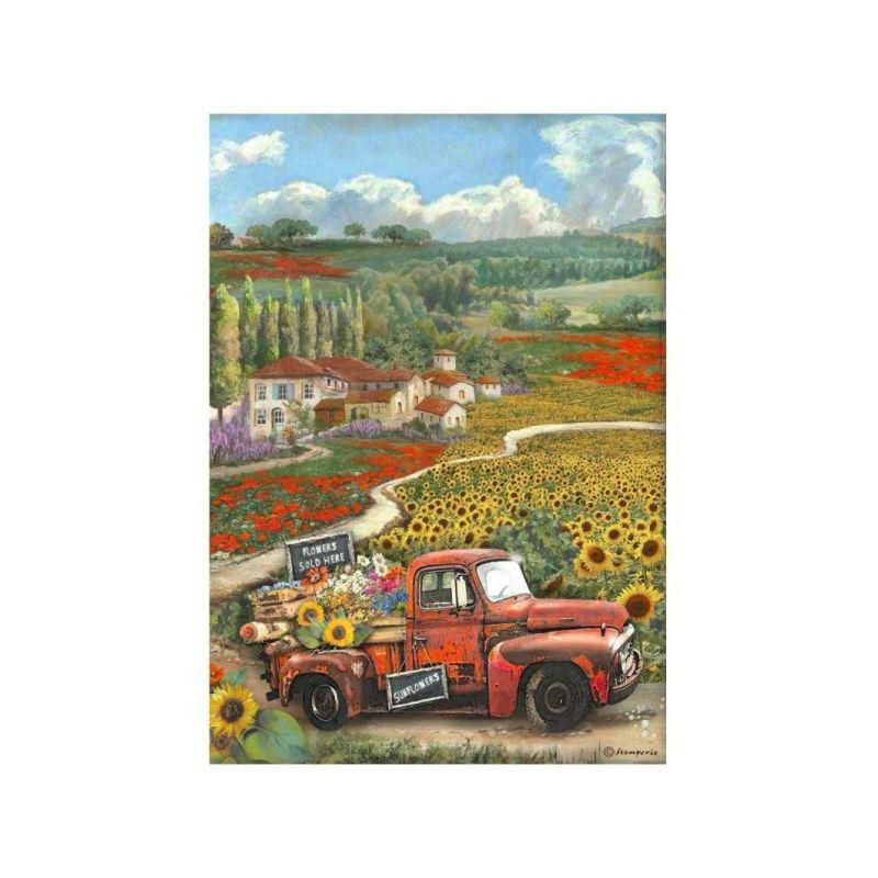 Stamperia Rýžový papír Sunflower art Veteránské auto , a4 rýžové papíry na decoupage hobby barvy