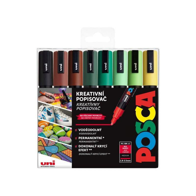 POSCA 5M earth sada popisovačů hrot 1, 8-2, 5mm (8ks), popisovače permanentní fixy výtvarné potřeby