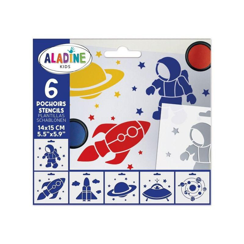 Aladine Plastové šablony sada 15x12, 5cm vesmír (6ks), , na malování, textil hedvábí