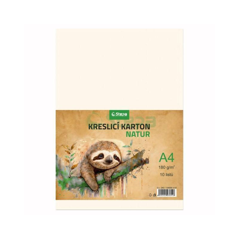 STEPA Kreslicí karton A4 (180g/m2 10ks) natur , 130g/m2 papíry jednobarevné, scrapbooking