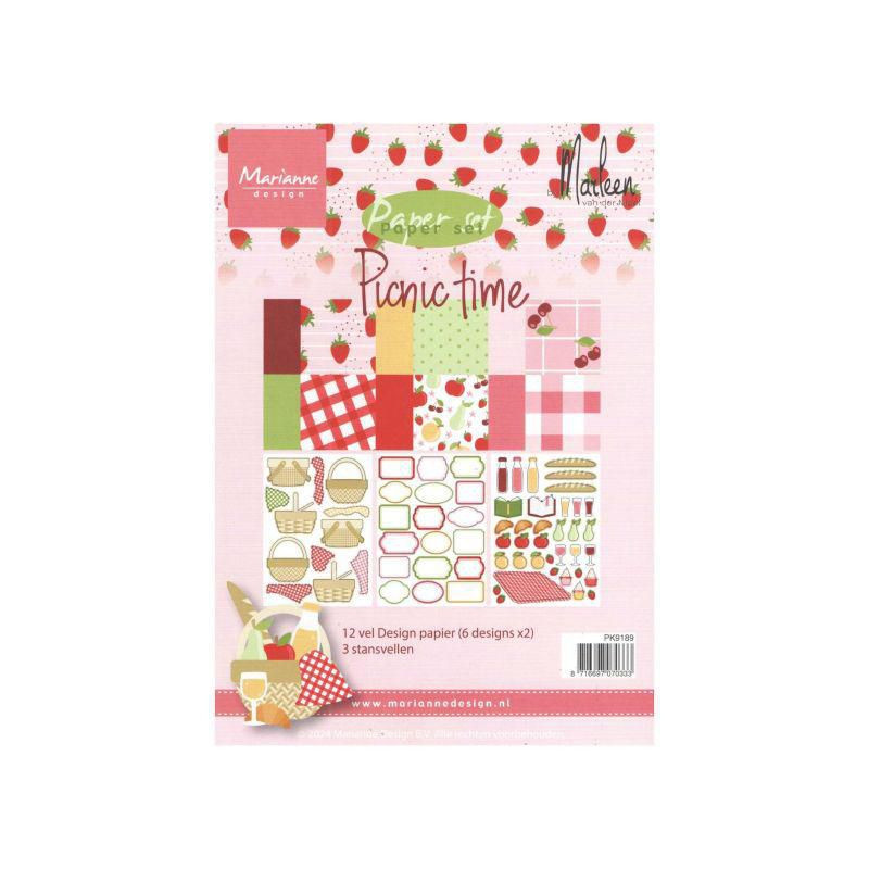 Marianne Design Sada oboustranných papírů s nálepkami A5 Picnic time , papíry potiskem scrapbooking