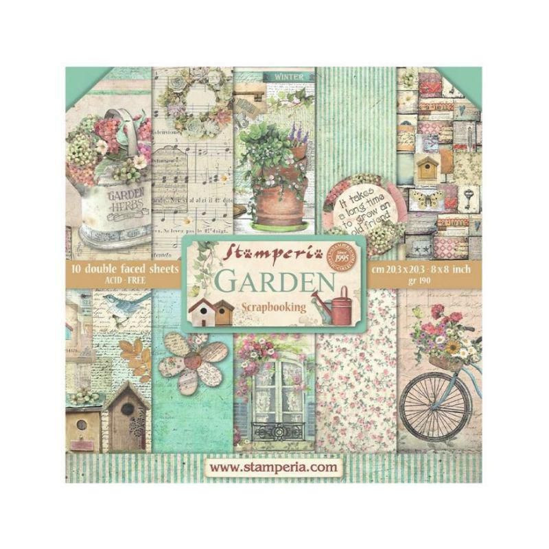 Stamperia Sada oboustranných papírů 20x20cm Zahrada (10ks), , papíry potiskem scrapbooking