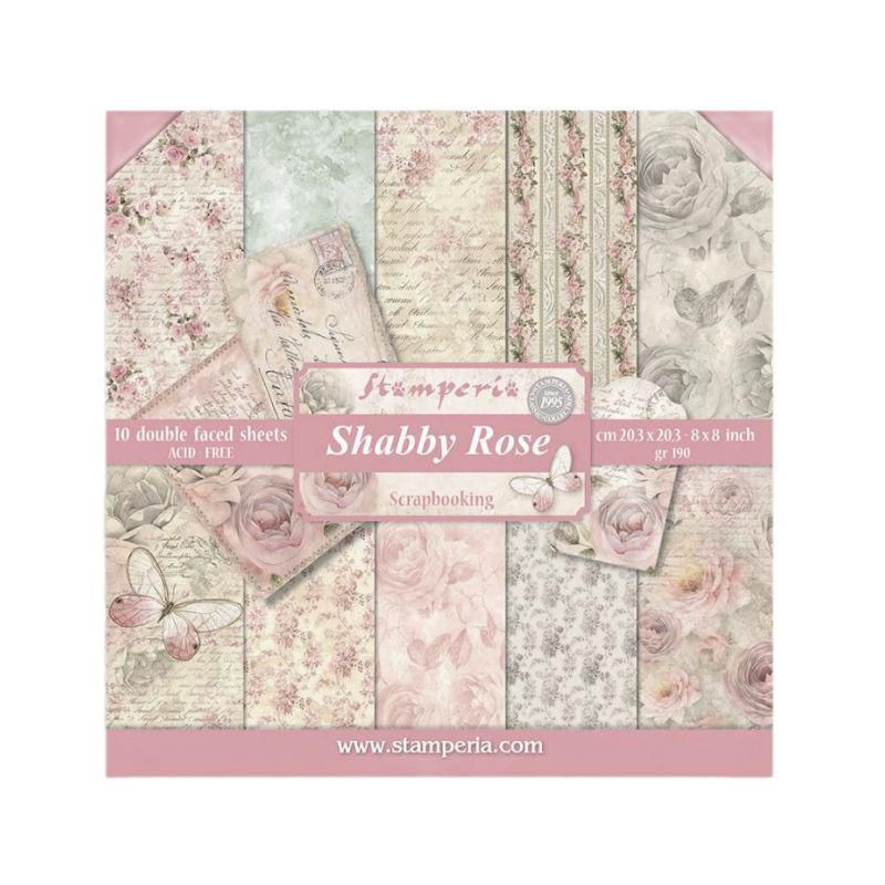 Stamperia Sada oboustranných papírů 20x20cm Shabby Rose (10ks), , papíry potiskem scrapbooking