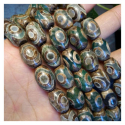 4pc Beige Brown Green Dzi Oval Tube Beads Tibetská Agátová Dzi Beads Přírodní drahokam Velký ohniskový Feng Shui náramek 10mm x