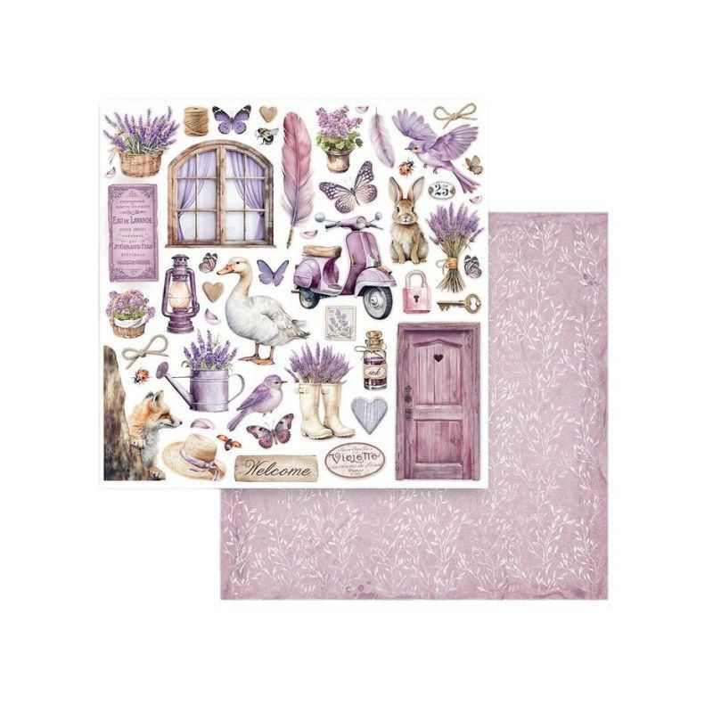 Stamperia Oboustranný papír na scrapbook (1ks) Levandule a okno , 30 x 30příroda papíry listy potiskem scrapbooking