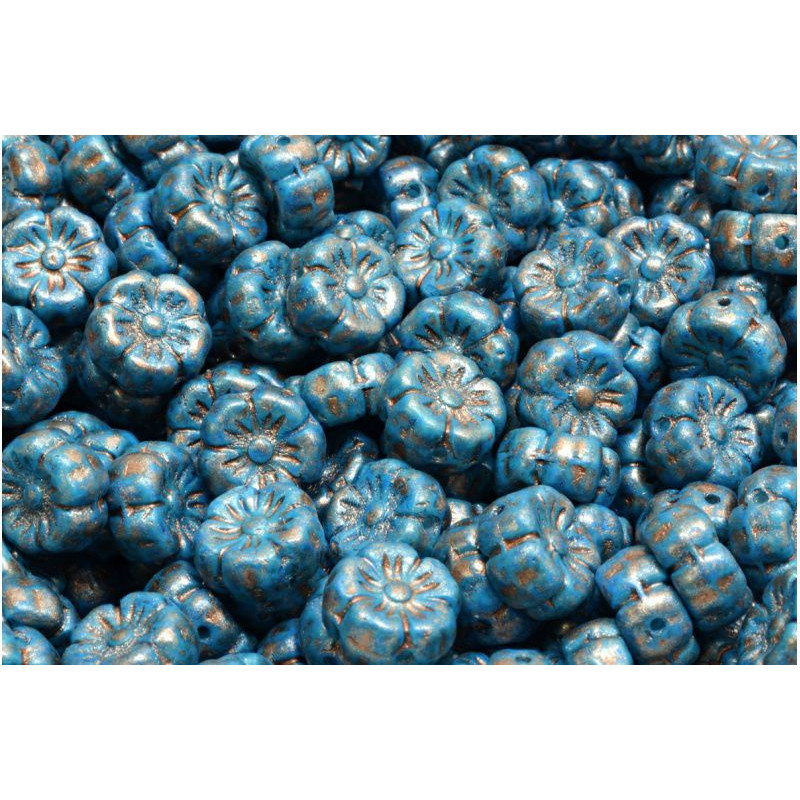 20pcs Luster Shine Blue Gold Patina Mallow Flower Round české skleněné lístky květinové lístky české skleněné lístky 08mm x 08mm