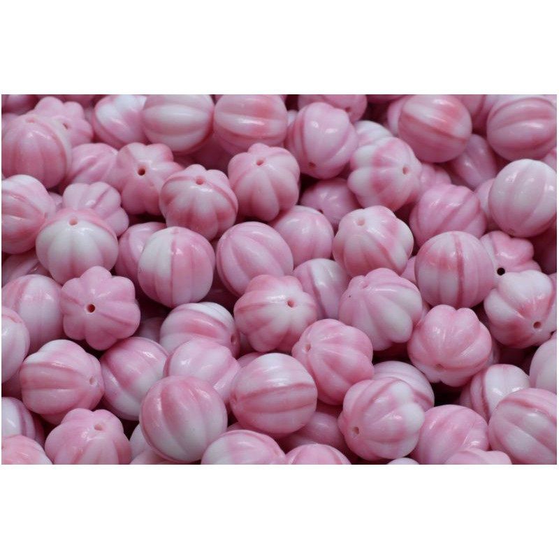 16 ks Opaque Pink White Round Melon Halloween Pumpkin Fruit Round Beads Česká skleněná plechovka 8mm