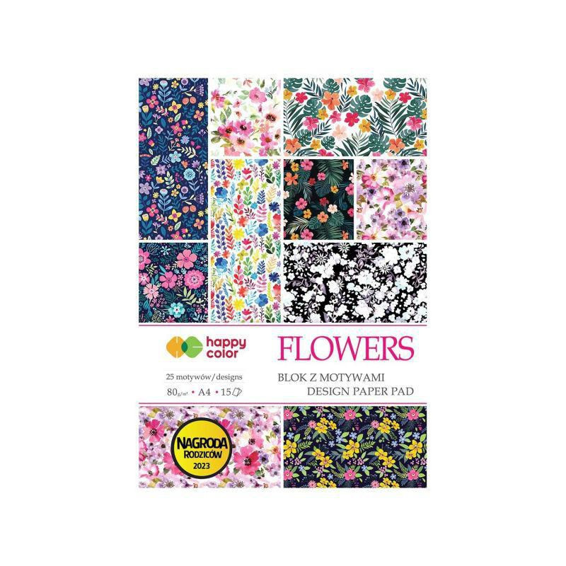 Sada jednobarevných papírů Flowers (80g/m2 15 listů) A4 happy color papíry sady jednobarevné, scrapbooking