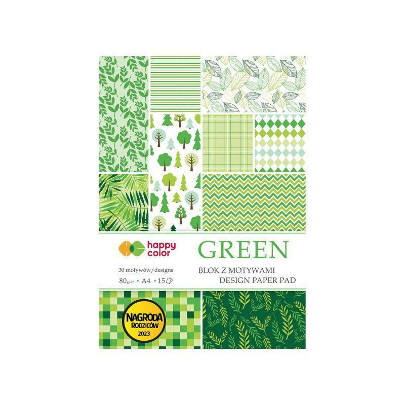 Sada jednobarevných papírů Green (80g/m2 15 listů) A4 happy color papíry sady jednobarevné, scrapbooking