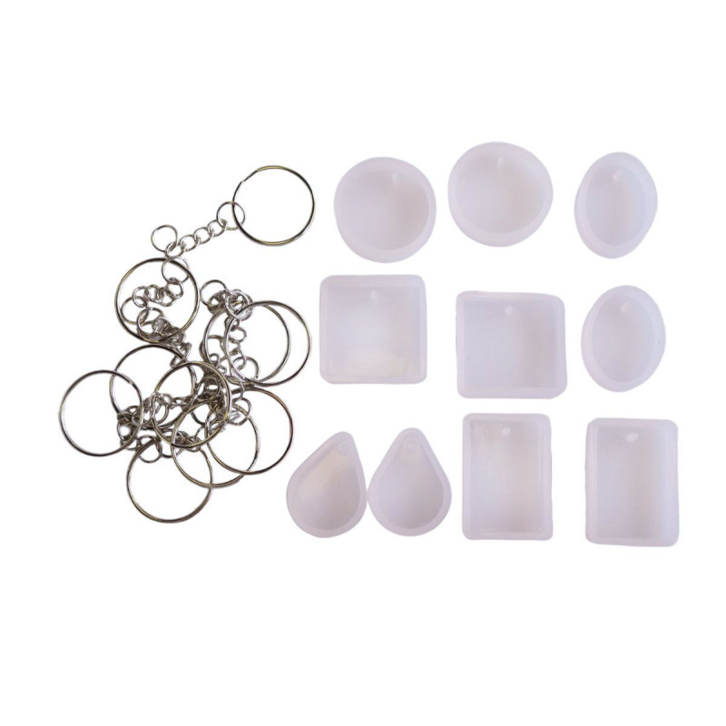 1set 20pcs Diy Epoxy Mold Set Silikon pro Diy šperky závěsy klíčové klávesnice Charms Výroba plošiny trvanlivé pryskyřice 3d