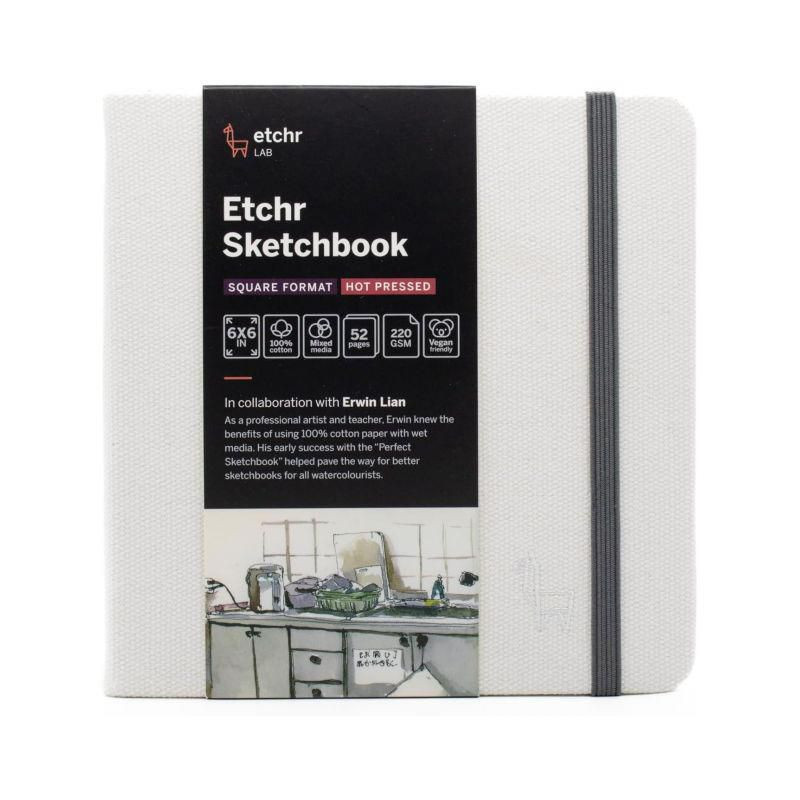 Skicák Etchr Sketchbook Portrét hot press (220g/m2 26 listů) 15×15cm Etchr Lab akvarelové papíry skicáky výtvarné potřeby