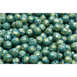 30 ks Luster Shine Turquoise Blue Gold Patina Fancy Druck Beads Round Beads české sklo 6mm