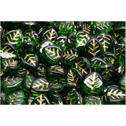 20 ks Crystal Green Gold Patina Birch Leaf Beads české sklo 9mm x 9mm