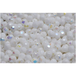 50 ks Opaque White Ab Half Fire Polished Round Faceted Beads české sklo 5mm