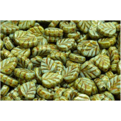 18 ks Picasso Opaque Luster Mint Leaf Beads české sklo 10mm x 08mm