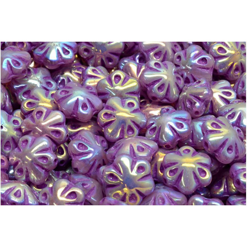 8ks Purple Opal Luster Ab Folklorní květinové kroužky české sklo 11mm x 11mm