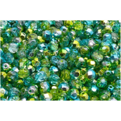 50 ks Crystal Green Blue Ab Half Fire Polished Round Faceted Beads české sklo 5mm