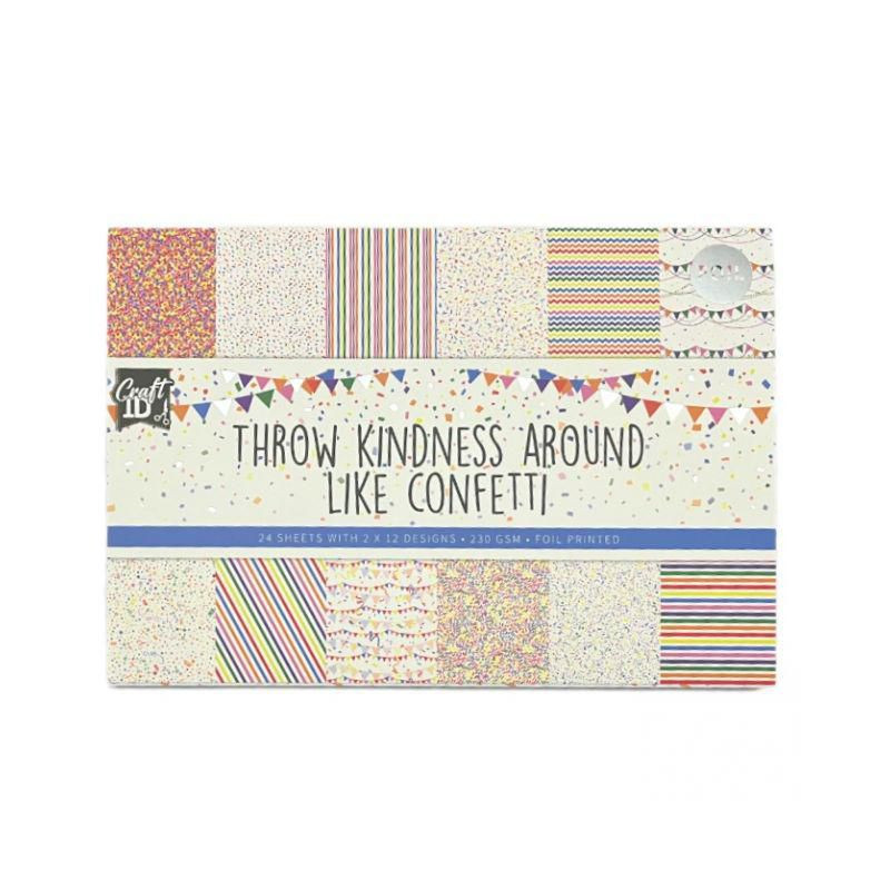 Creative Craft Group Sada jednostranných papírů Throw Kindness Around Like Confetti (230g/m2, 24 listů) 11, 5 × 16, 5 cm