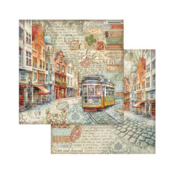 Stamperia Oboustranný papír na scrapbook (1ks) Cestování tramvají, , 30 x 30příroda papíry listy potiskem scrapbooking
