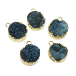 1 ks Modrý přírodní druzy drahý kámen zlatý plátěný kulatý ohniskový konektor Ice Quartz Agate 15mm x 20mm x 8mm