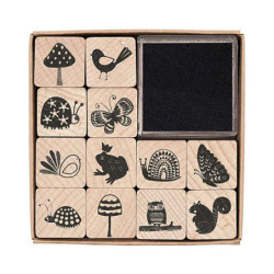Rico Design GmbH & Co.KG V lese - gumová razítka na dřevě sada (13ks), , zvířata papír scrapbooking